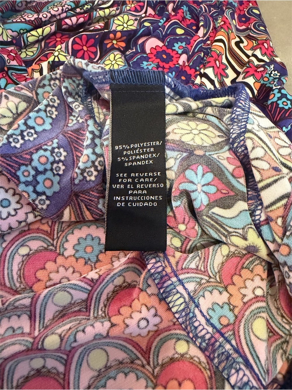 MSK XL Colorful Boho Sleeveless Ruffle Hem Shift Swing Dress Stretchy Floral - Picture 4 of 4